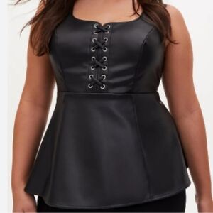 Torrid 4 peplum black faux leather lace-up top